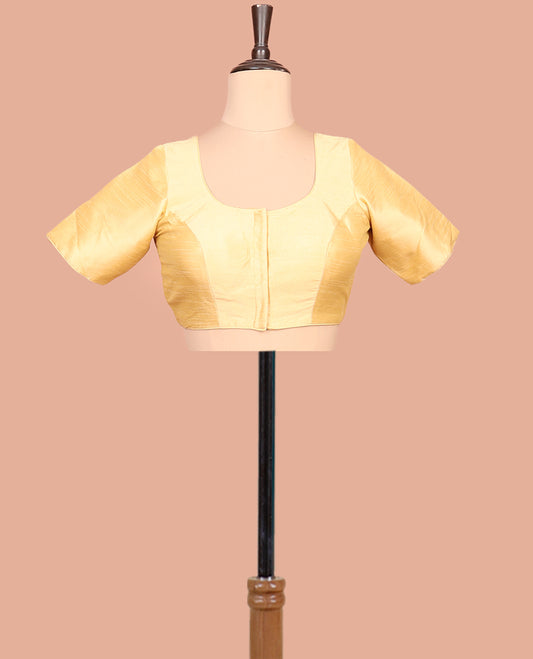 Yellow Plain Readymade Blouse Featuring a Front Round-Neck, Back Round-Neck, and Sleeveless