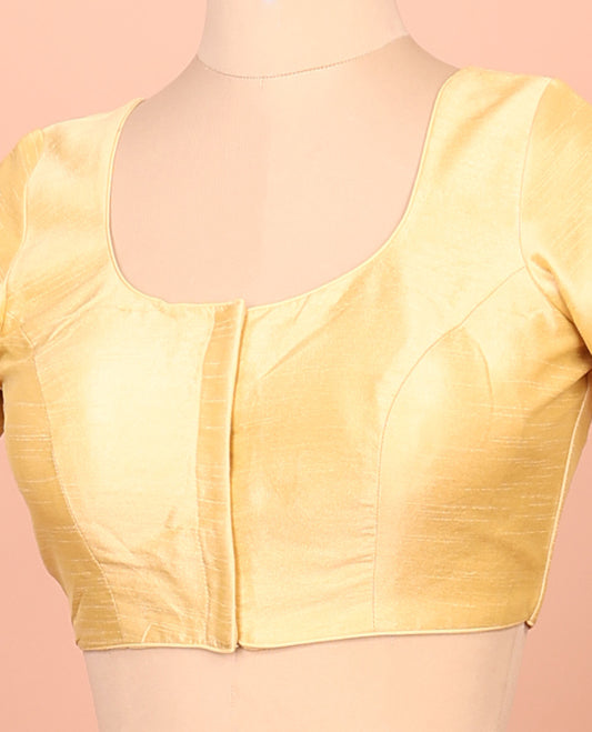 Yellow Plain Readymade Blouse Featuring a Front Round-Neck, Back Round-Neck, and Sleeveless