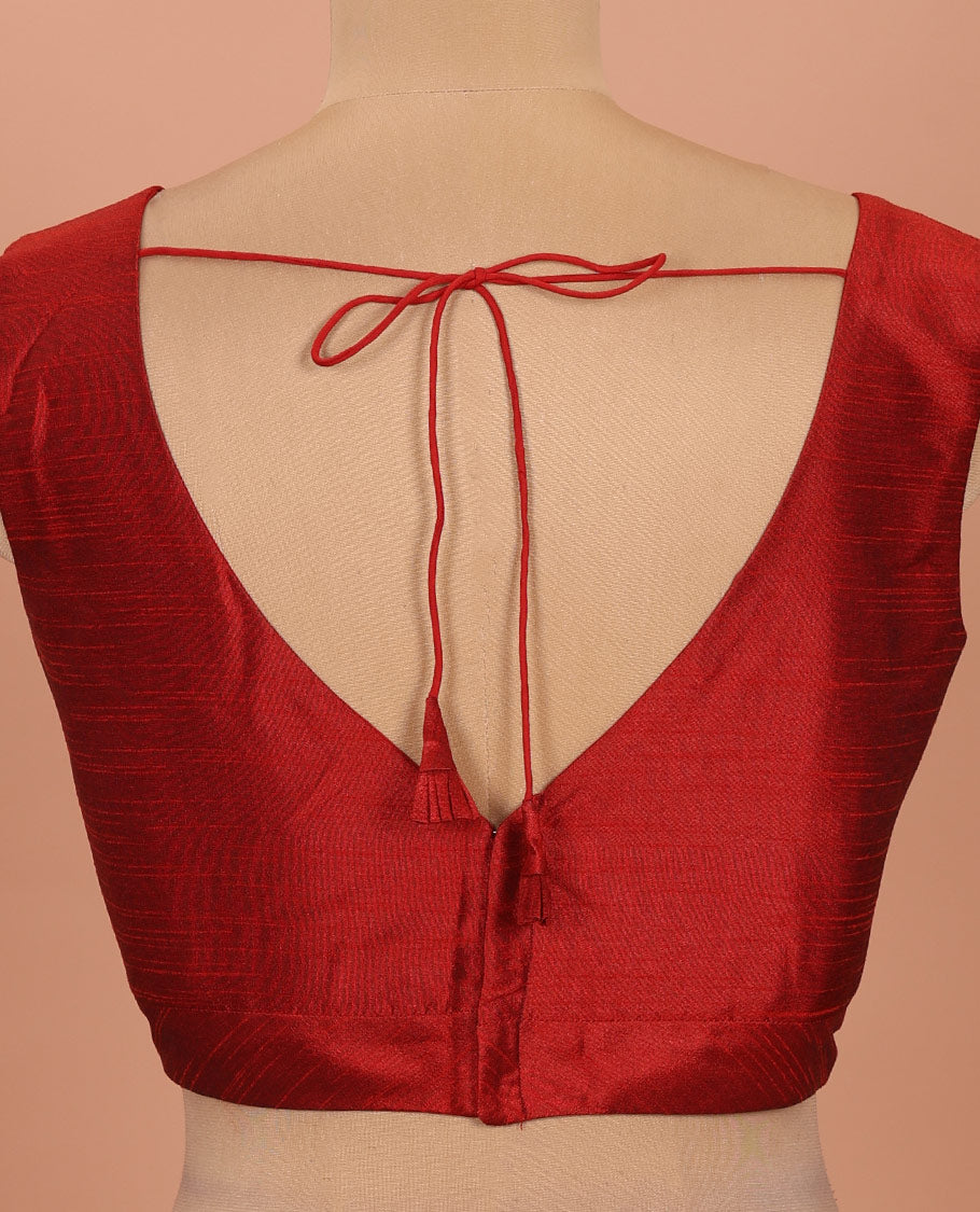 Red plain front-back V-neck sleeveless readymade blouse