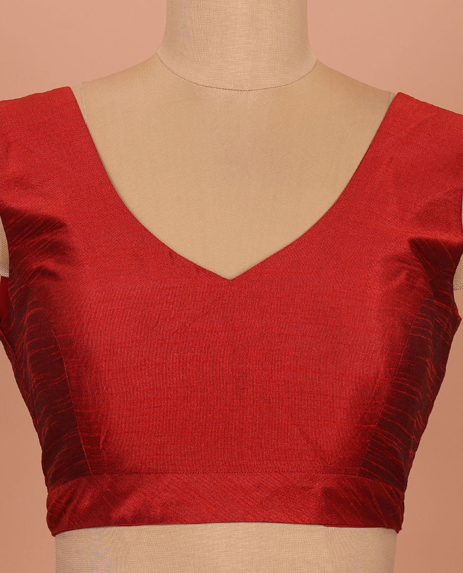 Red plain front-back V-neck sleeveless readymade blouse