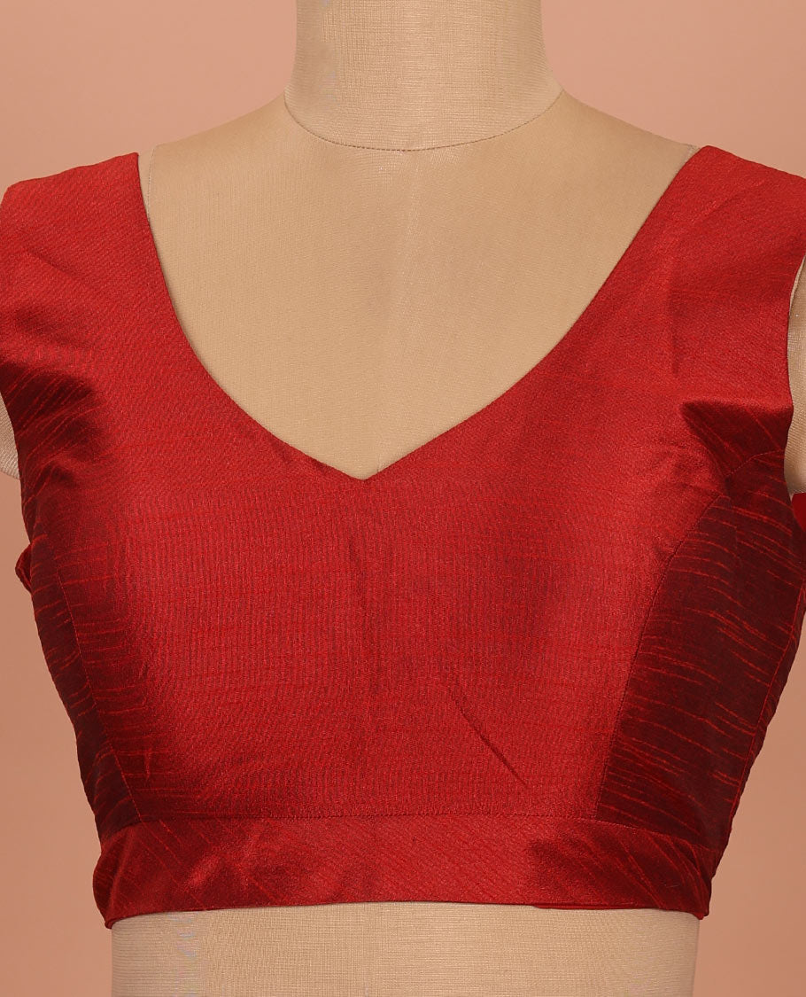 Red plain front-back V-neck sleeveless readymade blouse
