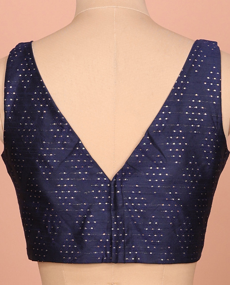 Blue diamond buttas front-back V-neck sleeveless readymade blouse