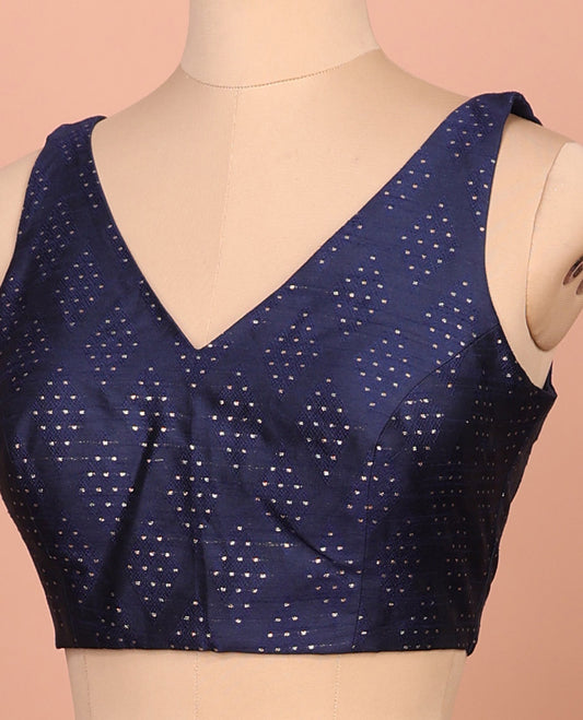 Blue diamond buttas front-back V-neck sleeveless readymade blouse