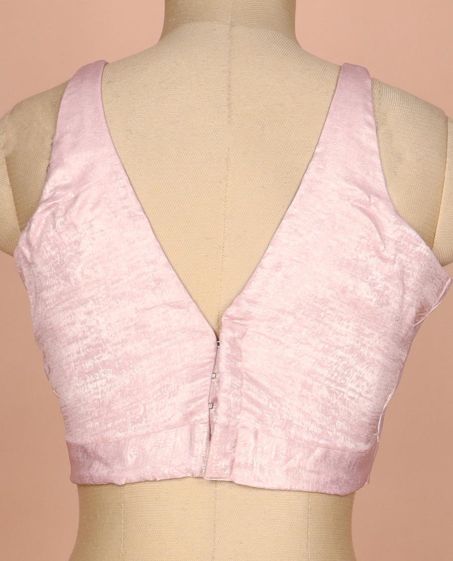 Pink plain front and back V-neck thick strapped sleeveless readymade blouse