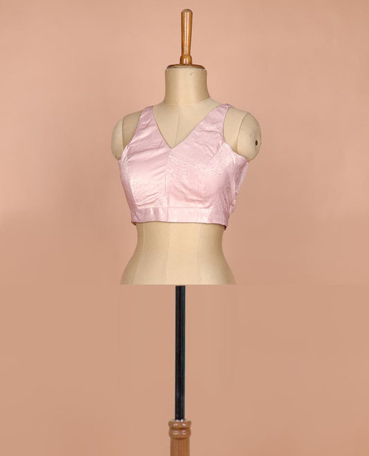 Pink plain front and back V-neck thick strapped sleeveless readymade blouse