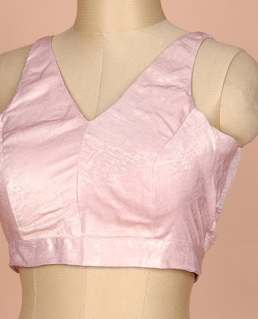 Pink plain front and back V-neck thick strapped sleeveless readymade blouse