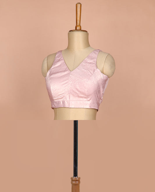 Pink plain front and back V-neck thick strapped sleeveless readymade blouse