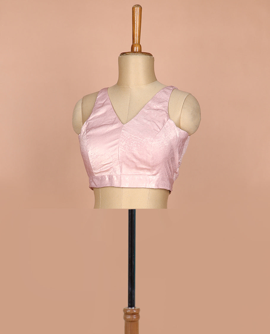 Pink plain front and back V-neck thick strapped sleeveless readymade blouse