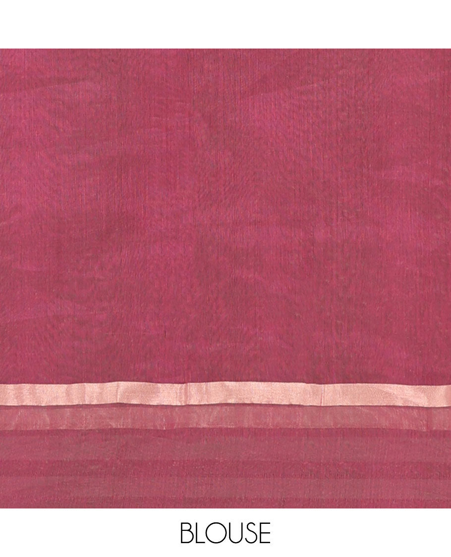 Red plain silk cotton saree, zari striped border, and plain pallu