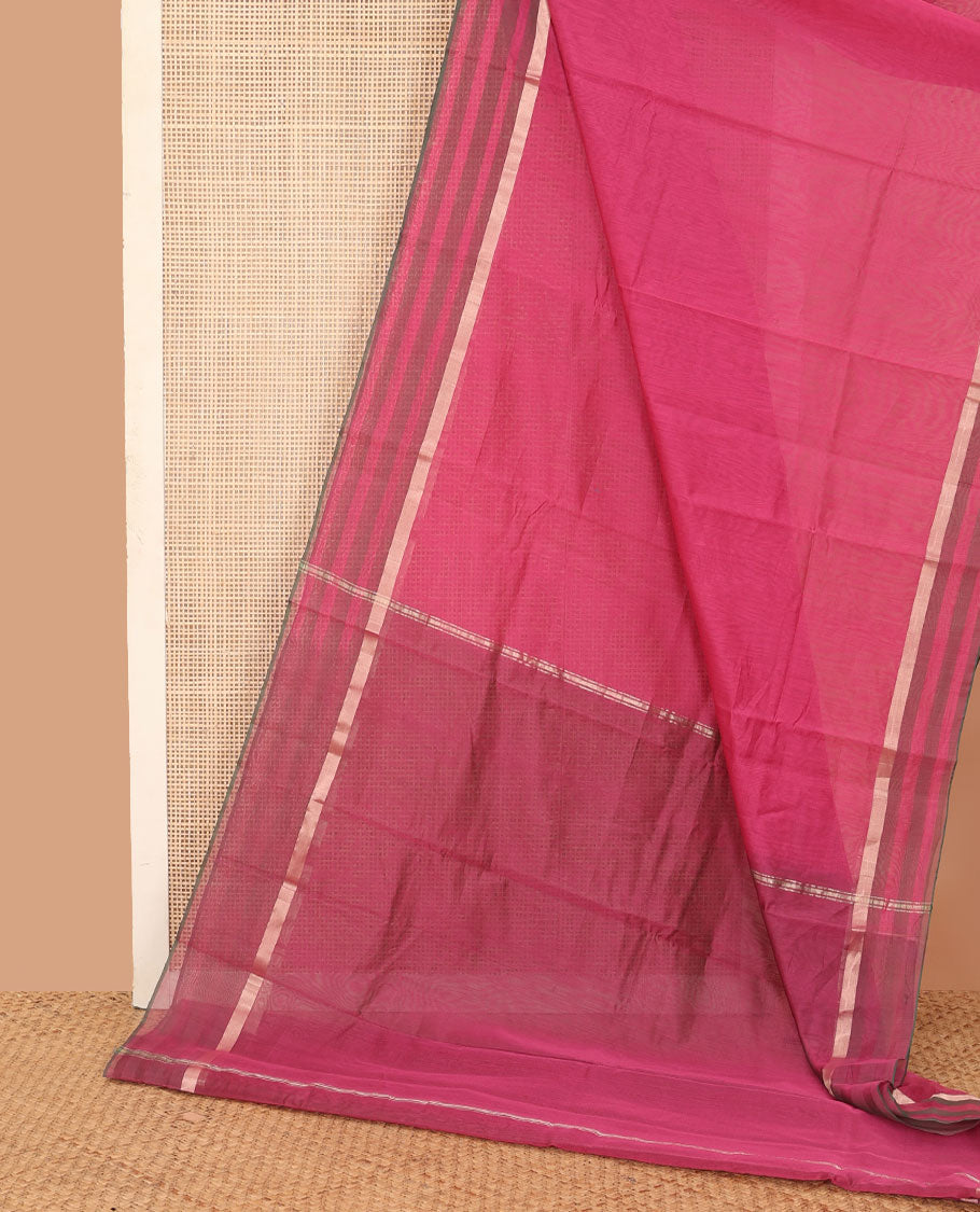 Red plain silk cotton saree, zari striped border, and plain pallu