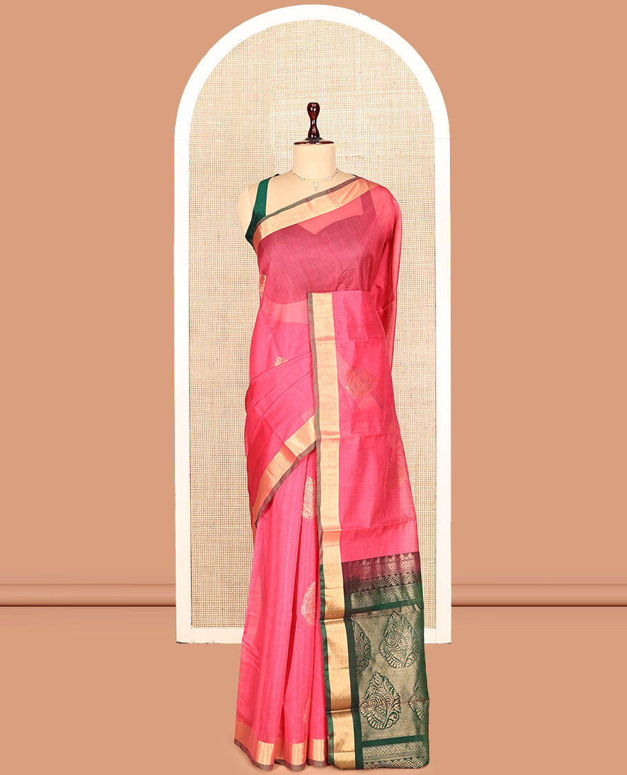 Pink Plain Silk Cotton Saree