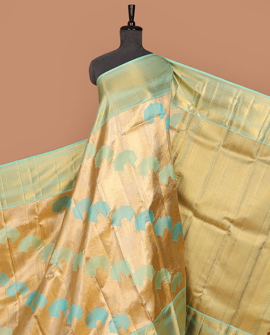 Gold meenakari jacquard silk saree, contrast border of vanki,mayil kann, ara maadam,muthu & rudraksham designs & intricate pallu