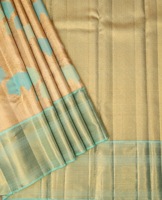 Gold meenakari jacquard silk saree, contrast border of vanki,mayil kann, ara maadam,muthu & rudraksham designs & intricate pallu