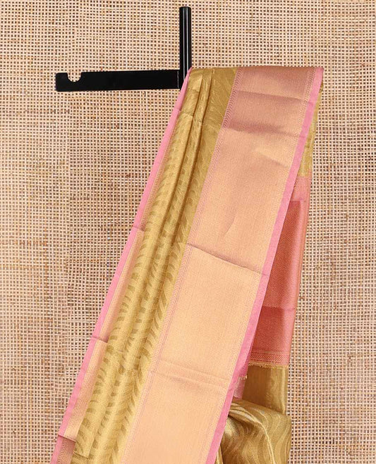 Sandal wave design tissue saree with contrast intricate zari design border & zari design pallu