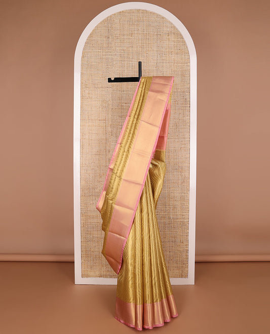 Sandal wave design tissue saree with contrast intricate zari design border & zari design pallu