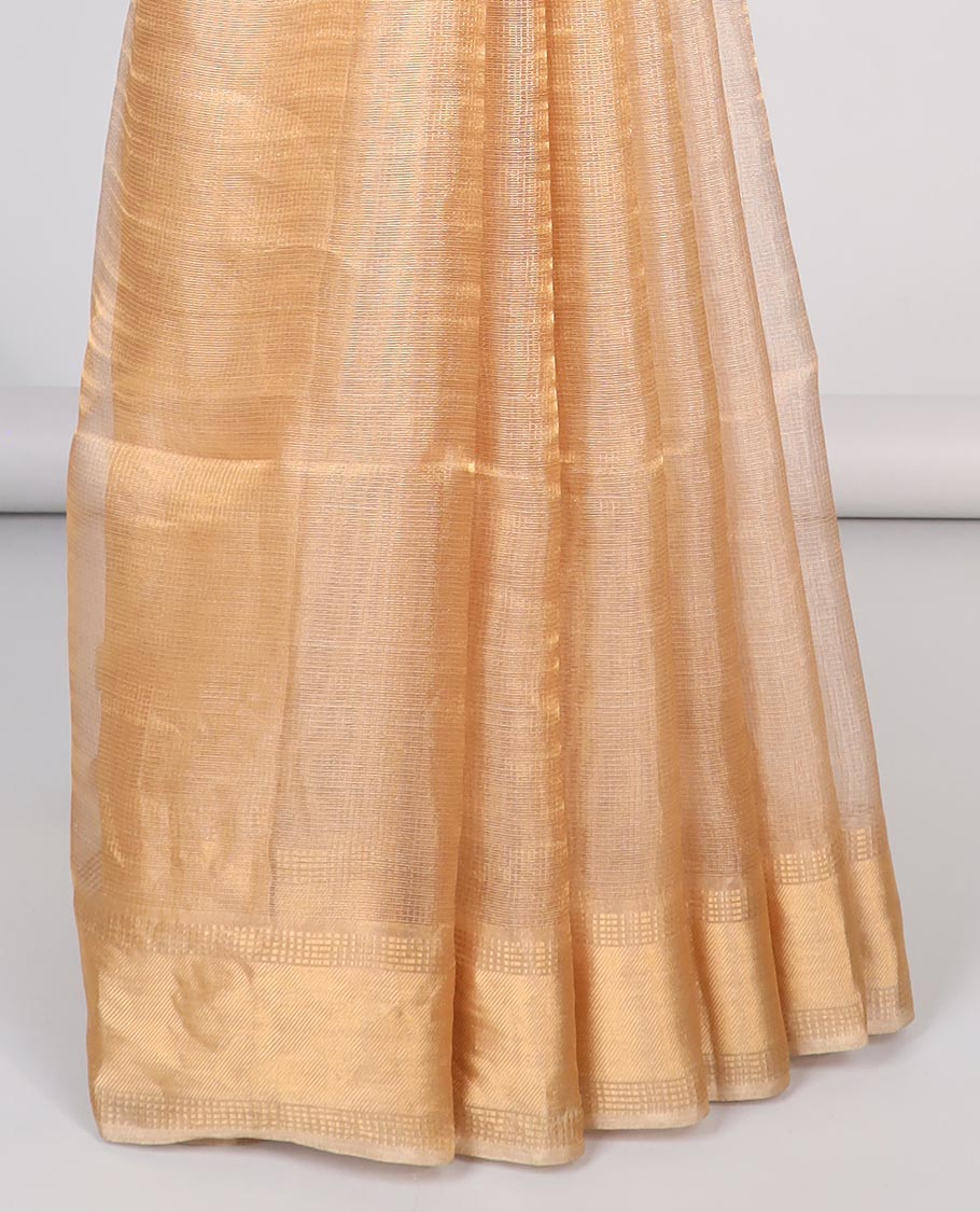 Sandal tissue saree with self zari design border & striped pallu