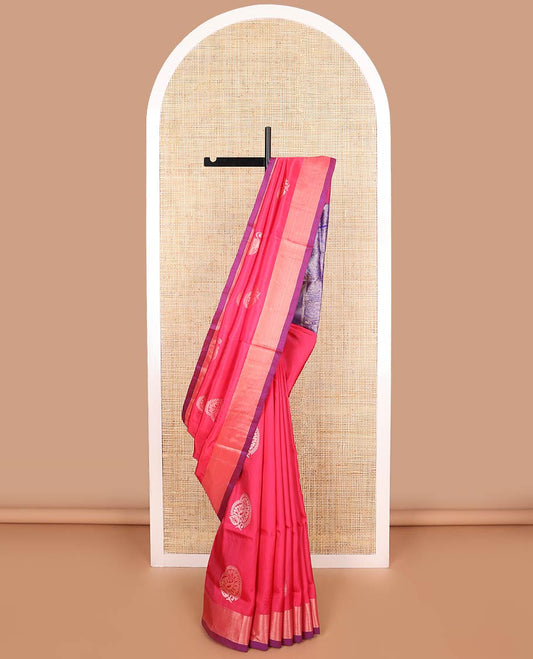 Red buttas uppada saree with contrast zari border & paisley design pallu
