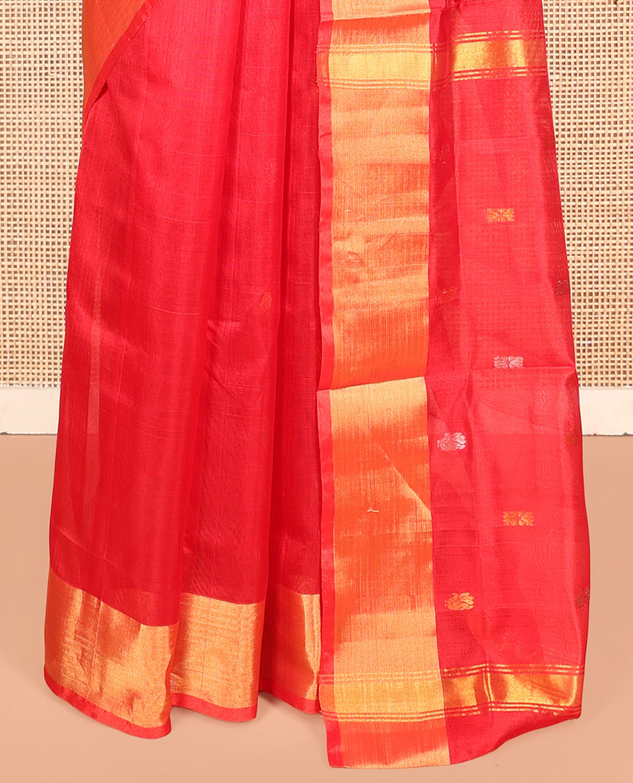 Red Uppada Silk Saree, Spotlighted with Buttas, Highlighted by a Zari Border, Zari-Woven Pallu, and a Matching Blouse