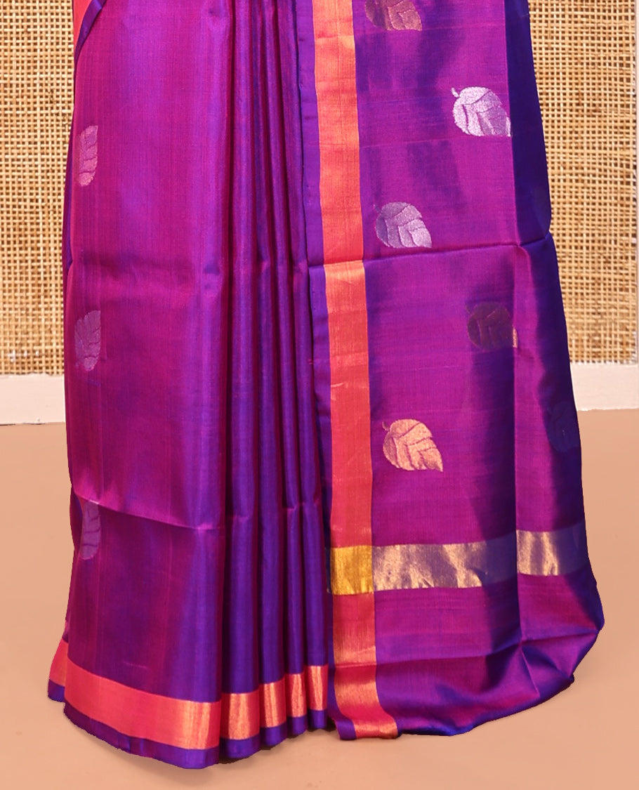 Purple Uppada Silk Saree, Mesmerized with Leaf Buttas, a Subtle Zari Border, Pallu of Leaf Designs, and a Matching Blouse