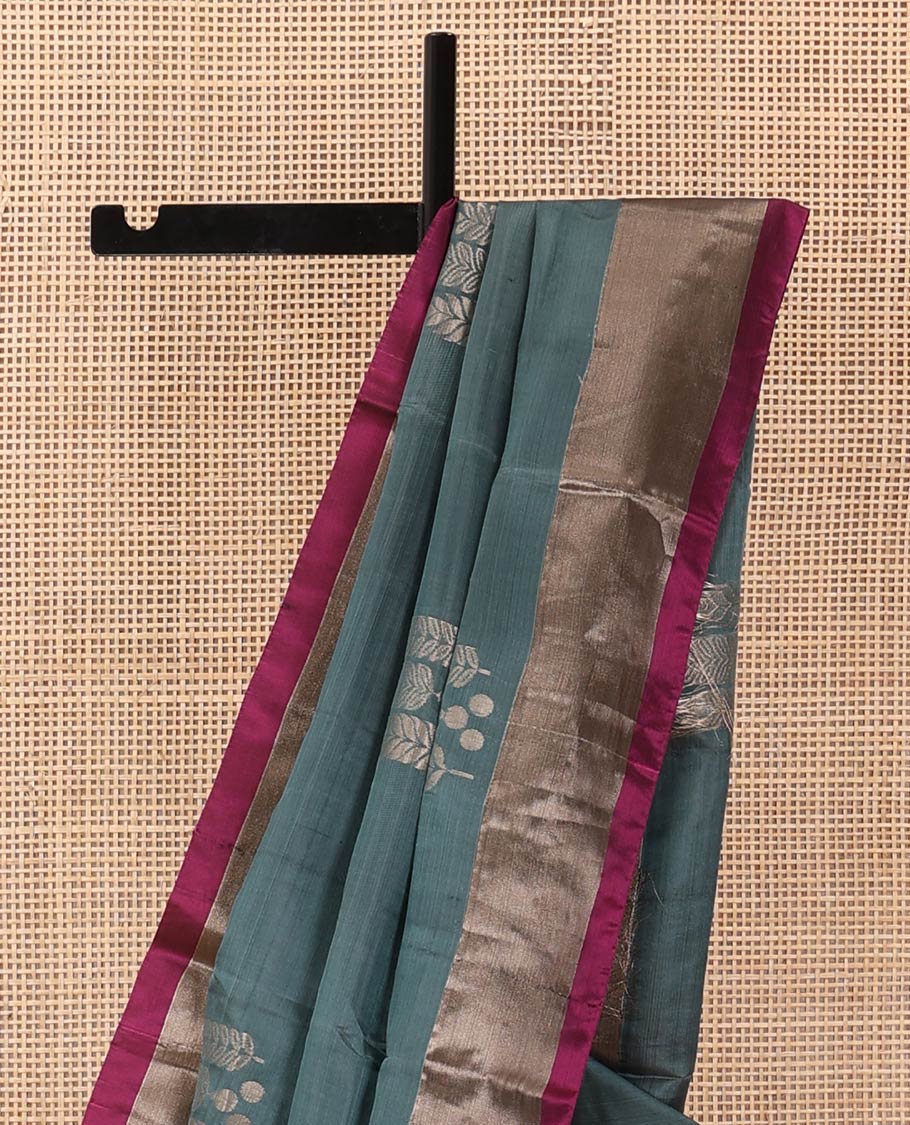 Grey zari buttas Uppada saree, contrast bavanji border, and intricately designed pallu