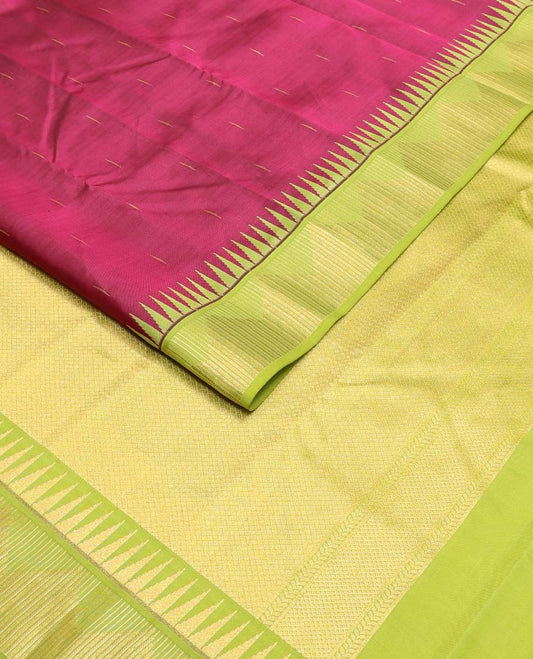 Wine color malli mokku buttas Vasundhara silk mix saree, contrast ara bogudi & thazampoo rekku zari border & paiyadi kann pallu