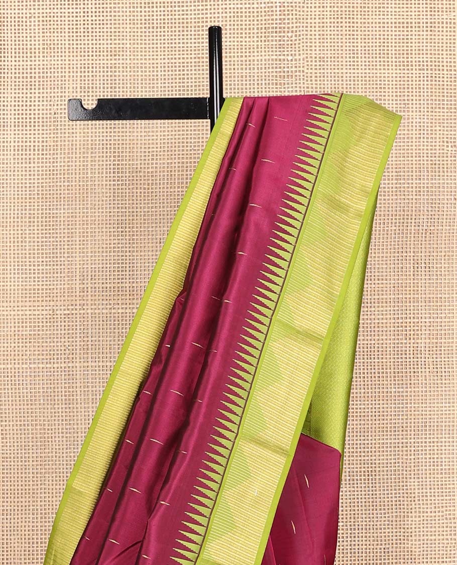 Wine color malli mokku buttas Vasundhara silk mix saree, contrast ara bogudi & thazampoo rekku zari border & paiyadi kann pallu