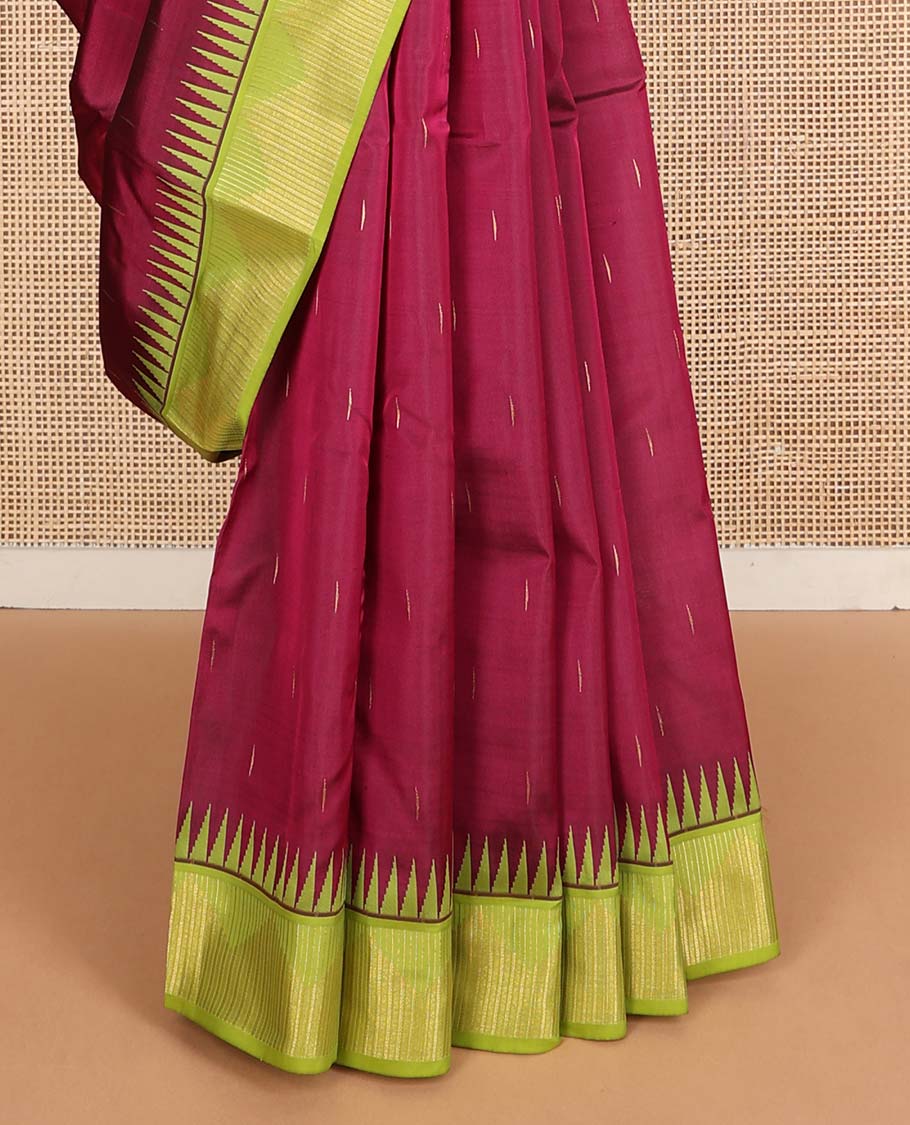 Wine color malli mokku buttas Vasundhara silk mix saree, contrast ara bogudi & thazampoo rekku zari border & paiyadi kann pallu