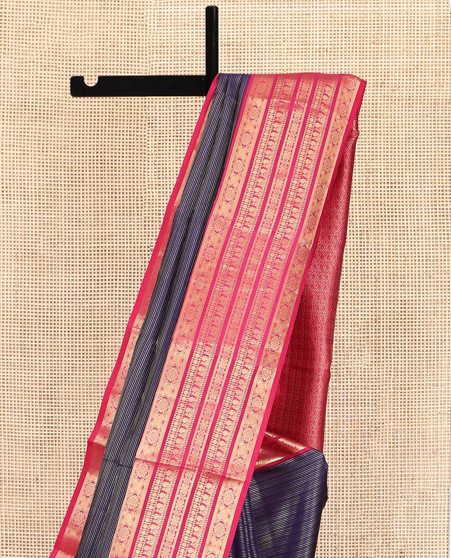 Blue Striped Vasundhara Lite-Silk Mix Saree, a Contrast Border of Traditional Zari Designs, Grand Jaal Pallu, and a Contrast Blouse