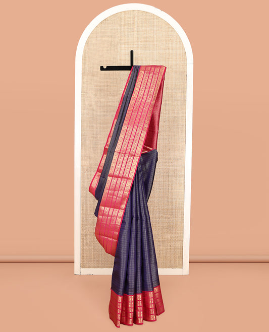 Blue Striped Vasundhara Lite-Silk Mix Saree, a Contrast Border of Traditional Zari Designs, Grand Jaal Pallu, and a Contrast Blouse