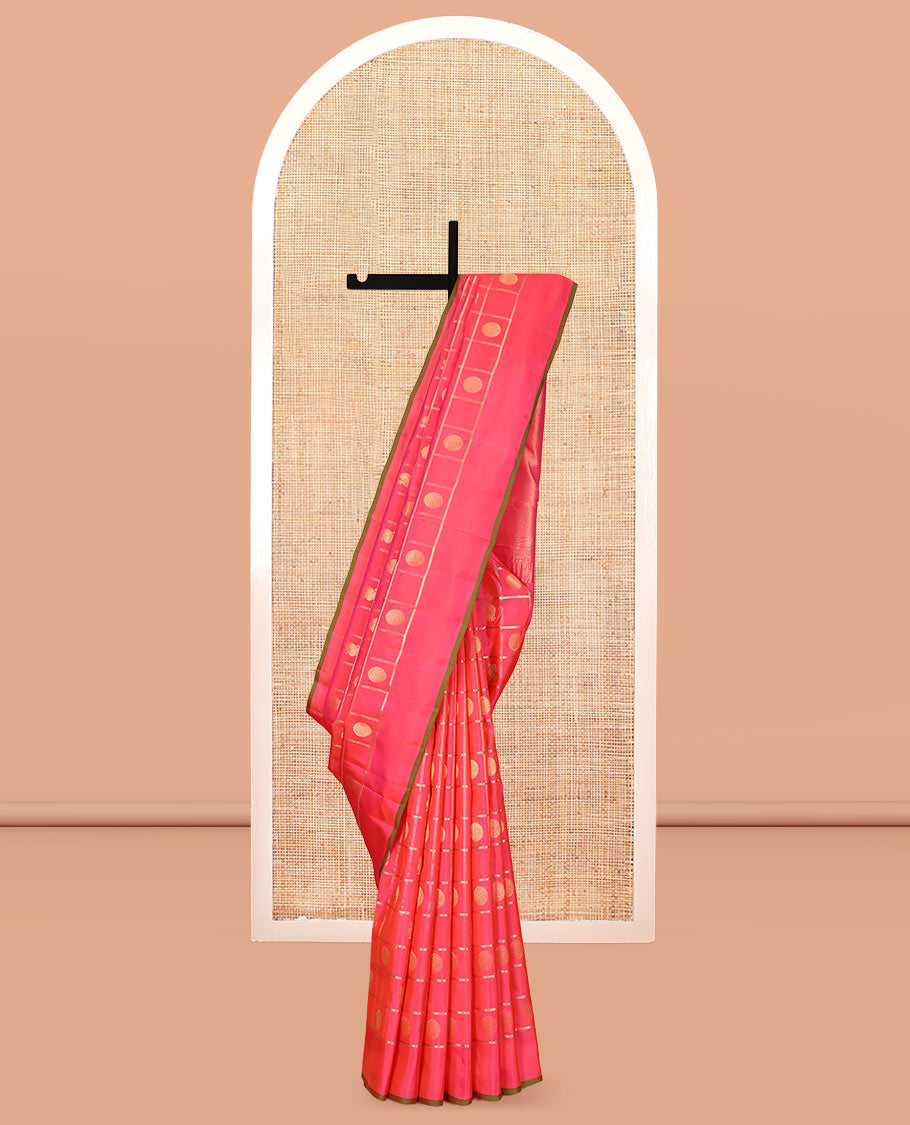 Red Vasundhara Lite Silk Mix Saree, Styled with Mayil-Chakram Butta Enclosed Checks, a Self-Border, Intricate Pallu, and a Matching Blouse