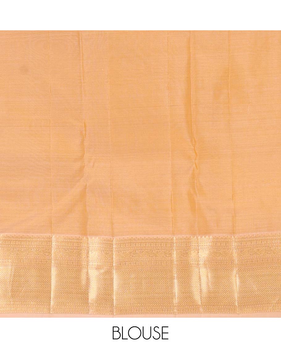 Sandal zari buttas Vasundhara silk mix saree, zari border of thilakam mokku, laddu kamalam, manga, and mayil kann designs, and intricate pallu