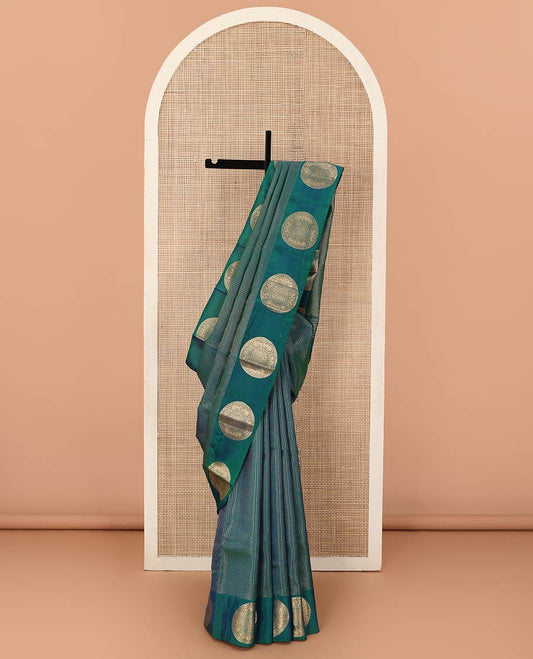 Green zari checked Vasundhara silk mix saree, round chakram zari border, and jaal pallu