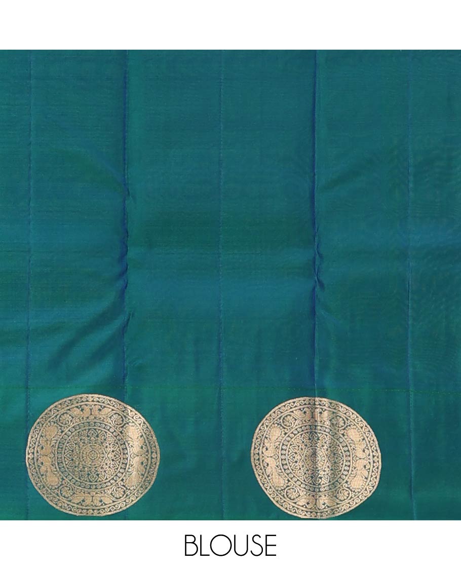 Green zari checked Vasundhara silk mix saree, round chakram zari border, and jaal pallu