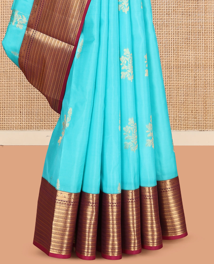 Blue Vasundhara Lite Silk Mix Saree, Accentuated with Zari Buttas, a Contrast Border of Rekku, Kodi Visiry, and Rettai Neli Designs, Intricate Pallu, and a Contrast Blouse