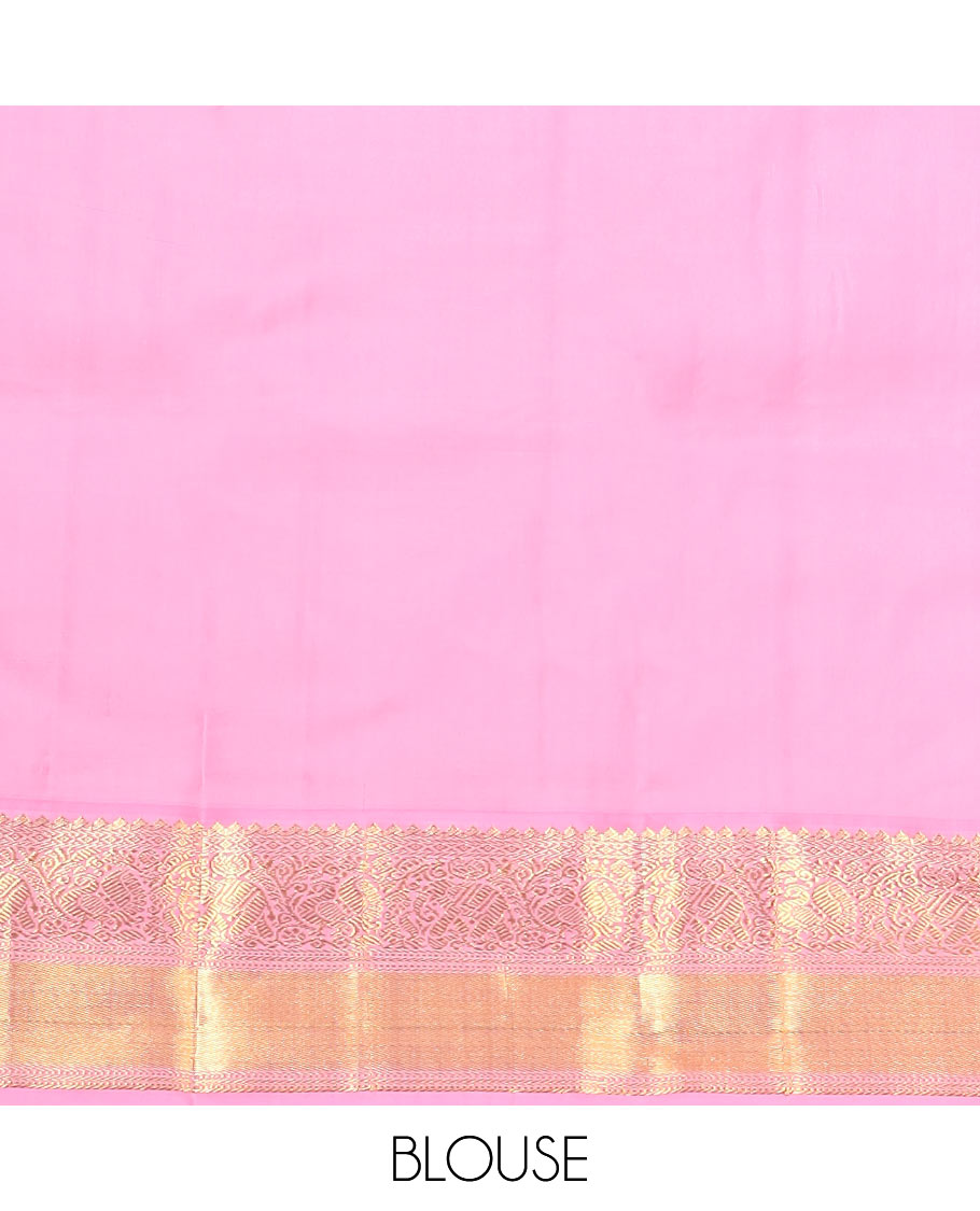 Brown round mayil buttas silk saree, contrast border of thilakam mokku, yaanai, and mayil designs, and jaal pallu