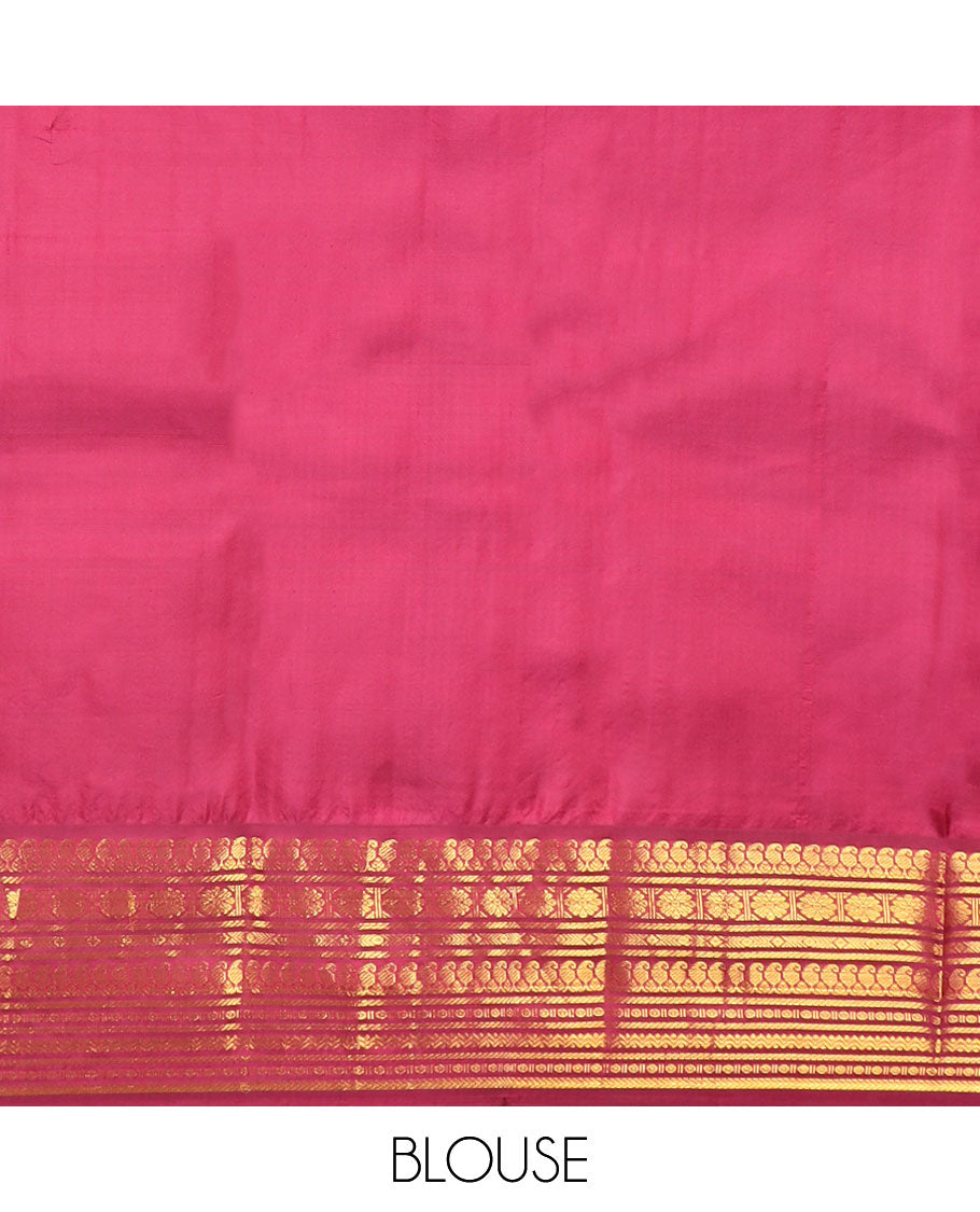 Baby blue zari buttas silk saree, contrast border of manga mokku,banaras,kamalam & rettai neli & jaal pallu
