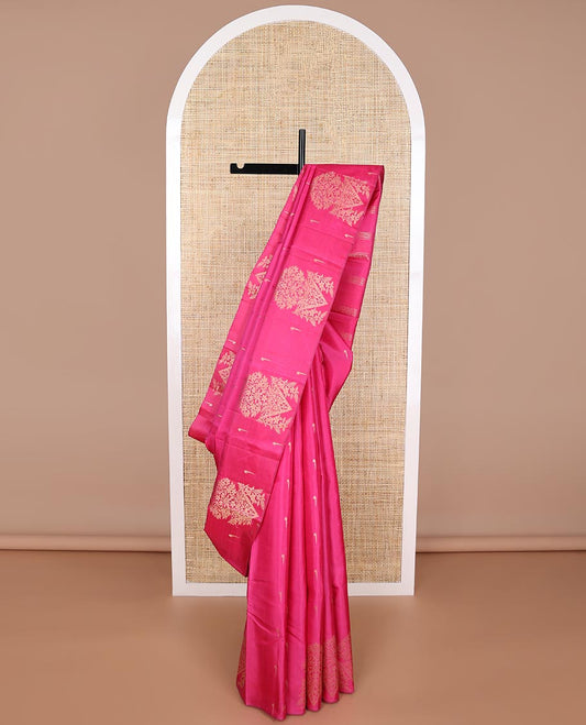 Pink buttas silk saree with self floral design border & bhavanji pallu