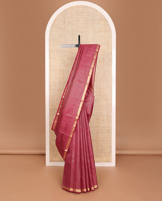 Maroon zari checked silk saree, zari-enriched pallu of jaal design & zari border of thilakam mokku & poo chakram design
