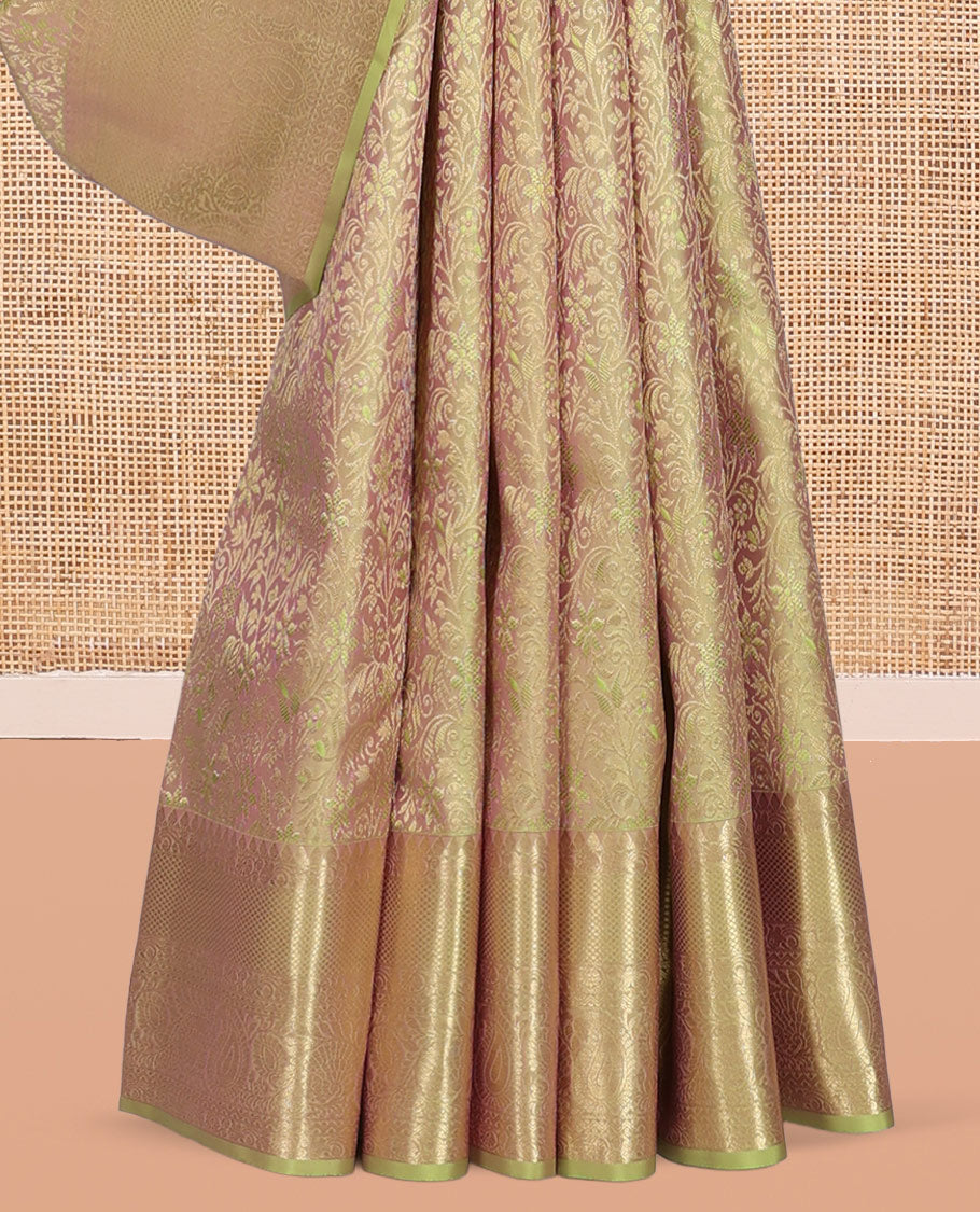 Green Kanchipuram Wedding Silk Saree, Detailed with Jacquard Design, a Zari Border of Thilakam, Mayil Kann, Kodi Visiry, Neli, and Manga Designs, Jaal Pallu, and a Matching Blouse