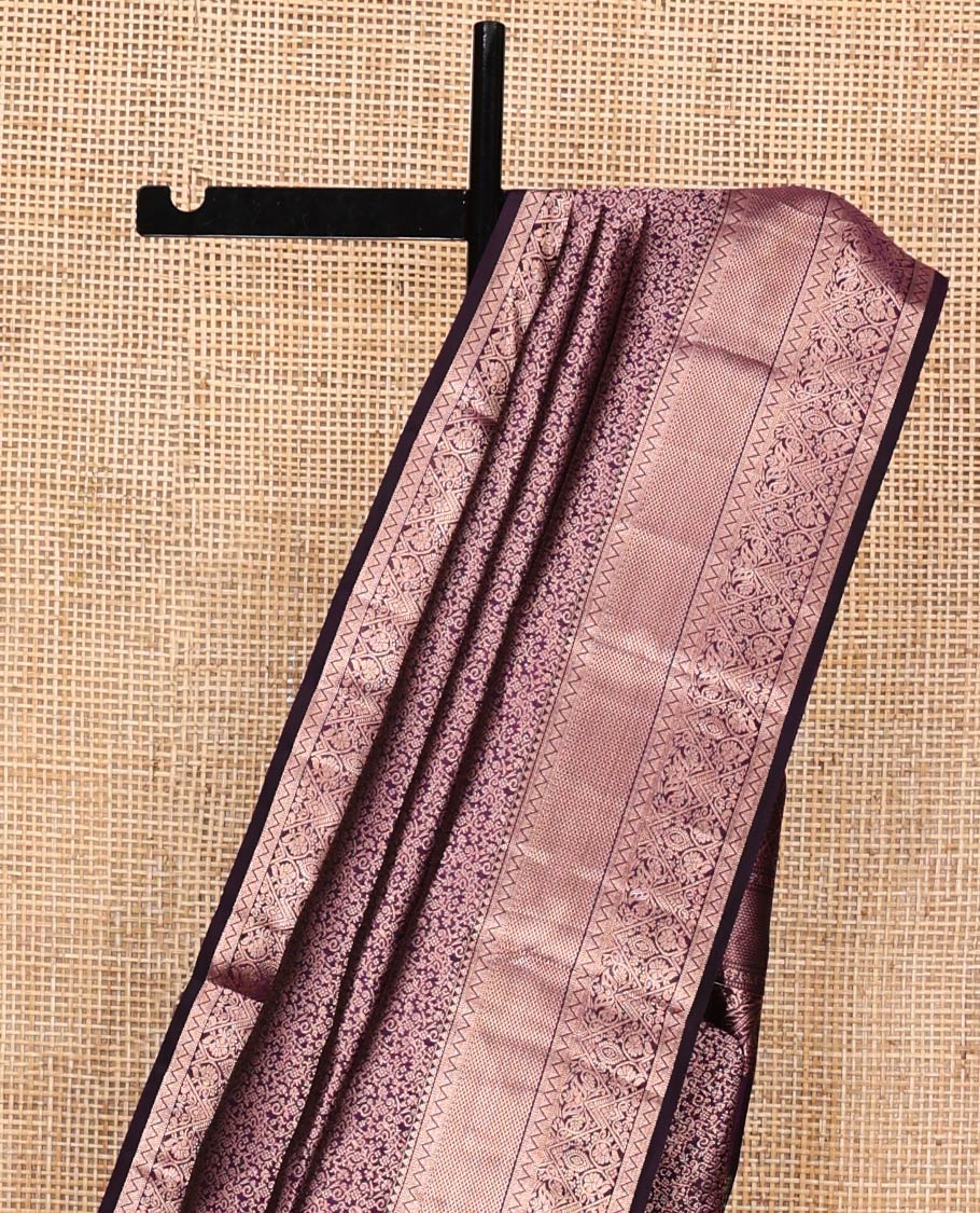 Purple Kanchipuram Wedding Silk Saree, Elevated with Jacquard Design on Its Body, Highlighted by Zari Border of Rekku, Jaal, and Floral Designs, Grand Jaal Pallu, and Paired with a Matching Blouse