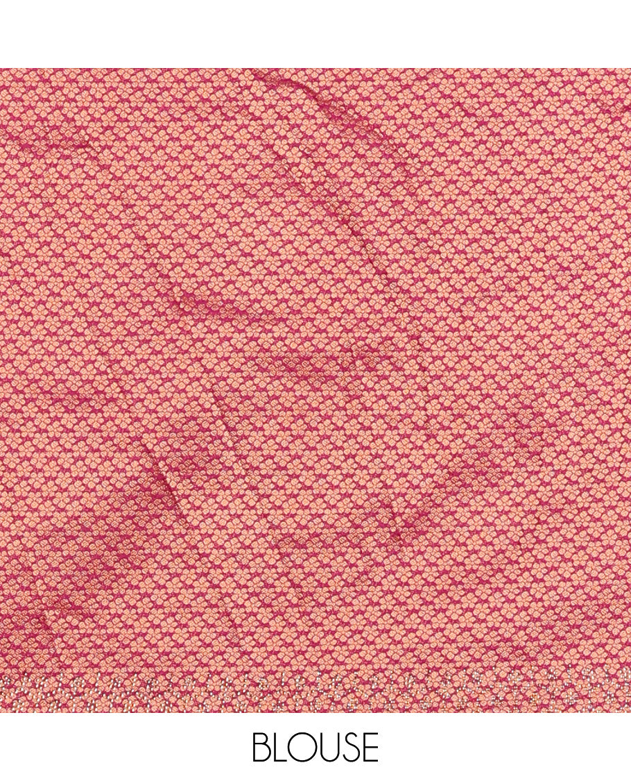 Red art silk half-saree, brocade with contrast traditional border skirt, contrast brocade blouse, scallop stone work dhavani, and detachable belt