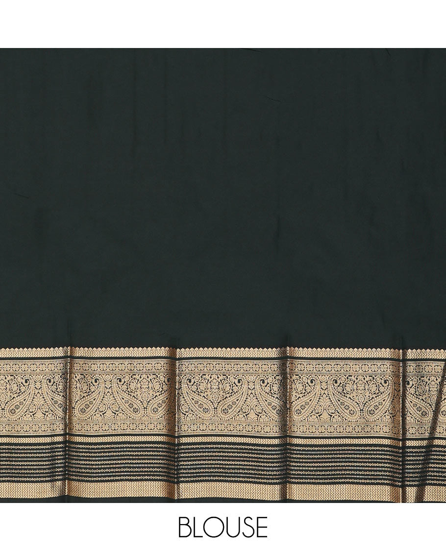 Orange zari buttas and striped budget silk saree, contrast traditional zari border, and Mughal-style intricately woven pallu