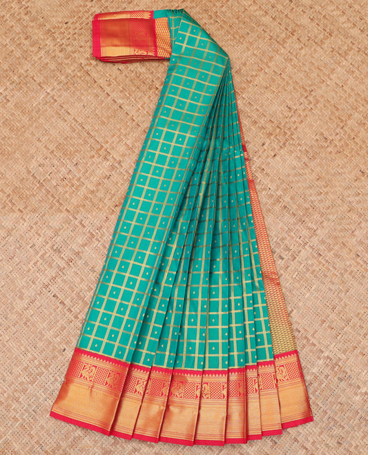 Blue Budget Silk Saree, Woven with Zari Butta Enclosed Checks, a Contrast Traditional Zari Border, Grand Pallu, and a Contrast Blouse