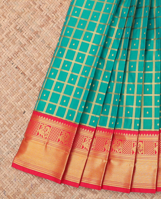 Blue Budget Silk Saree, Woven with Zari Butta Enclosed Checks, a Contrast Traditional Zari Border, Grand Pallu, and a Contrast Blouse