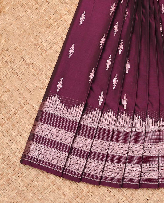 Purple Budget Silk Saree, Woven with Zari Buttas, Highlighted by Traditional Zari Design Border, Grand Pallu, and a Matching Blouse