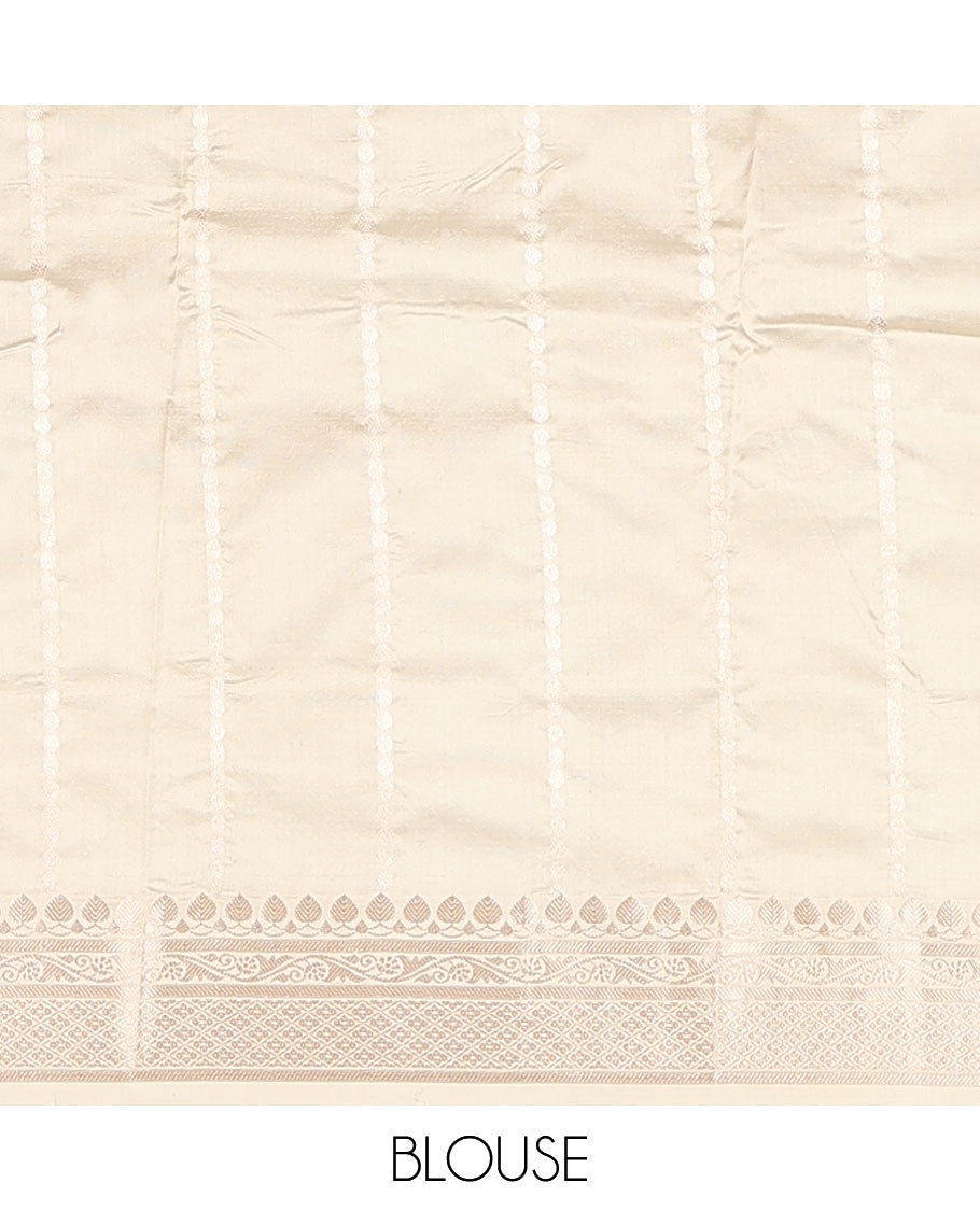 Cream buttas kathan silk saree, traditional zari border, and intricately designed pallu