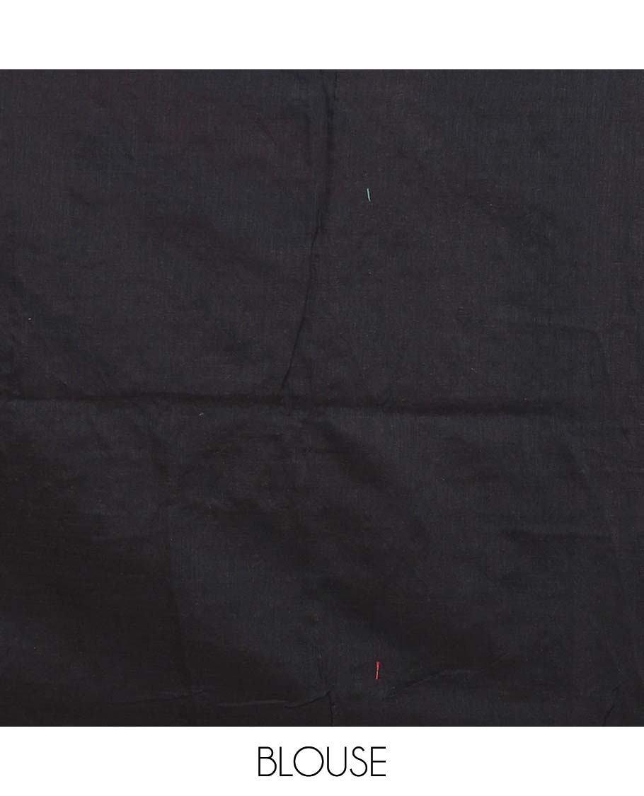 Borderless black cloth patch work-style big polka dotted saree with multi-color tassels