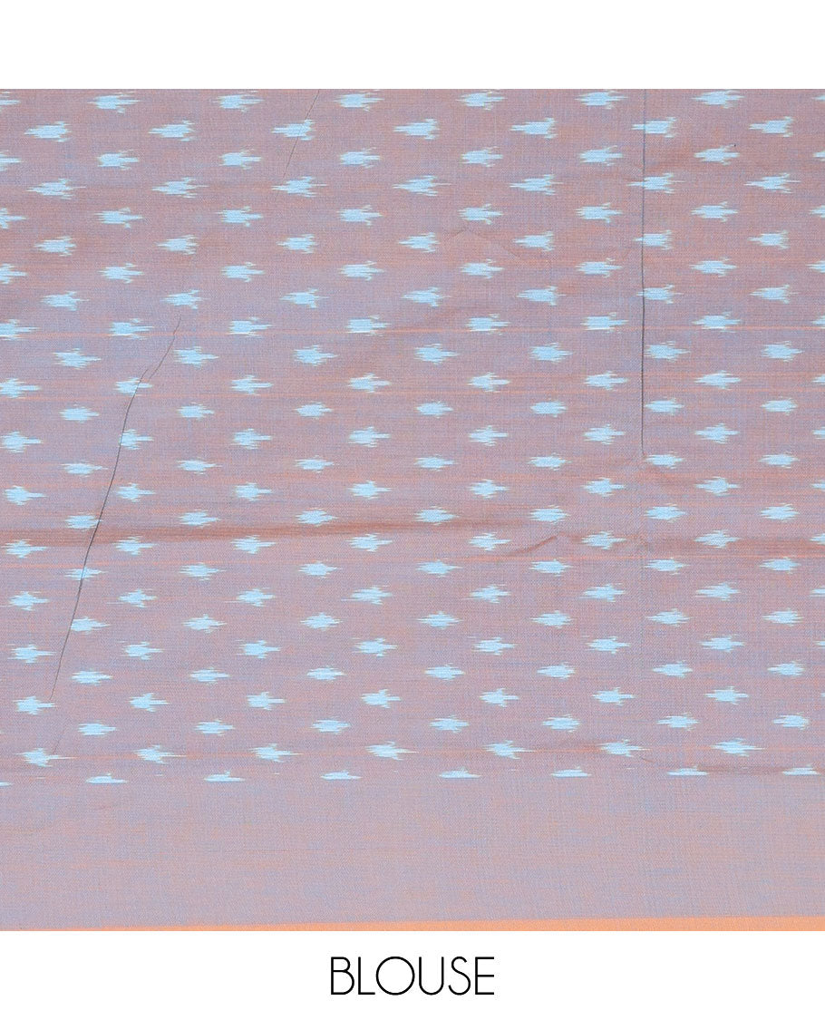 Blue buttas ikkat cotton saree, contrast border, and chevron striped pallu