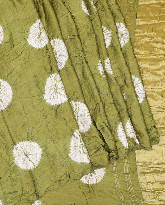 Borderless Green Bandhani Dola Silk Saree
