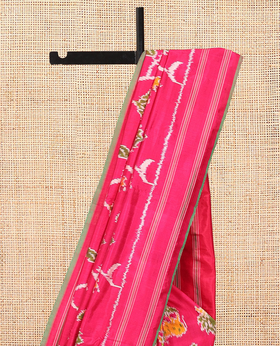 Pink Floral-Pichwai Cow Pochampally Ikat Saree, a Self-Border